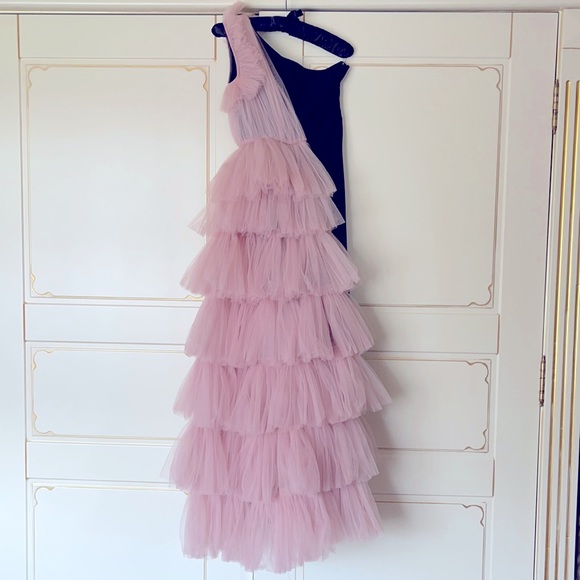 None Dresses & Skirts - PINK&BLACK RUFFLED TULLE MIDI DRESS
